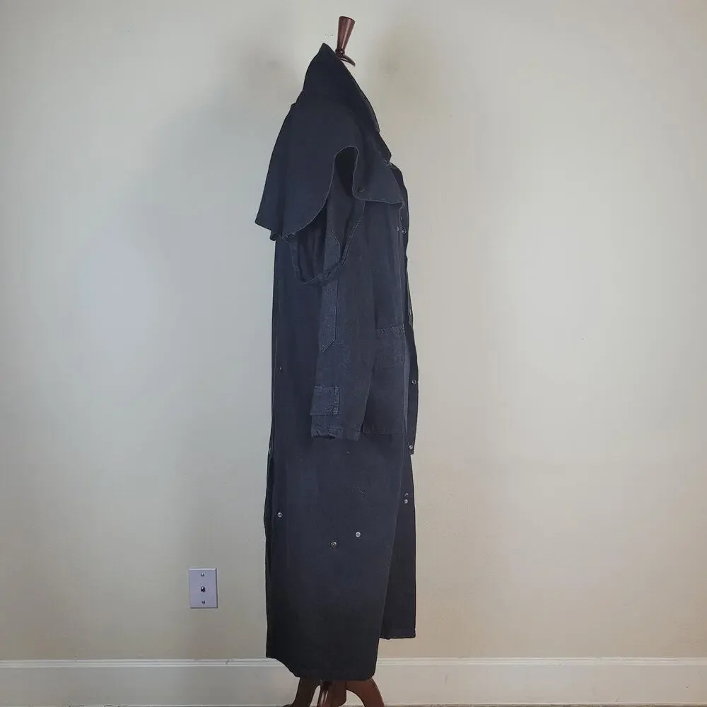 VTG Stoney River Coat Mens Medium Black Denim Duster Western USA Drover Outback